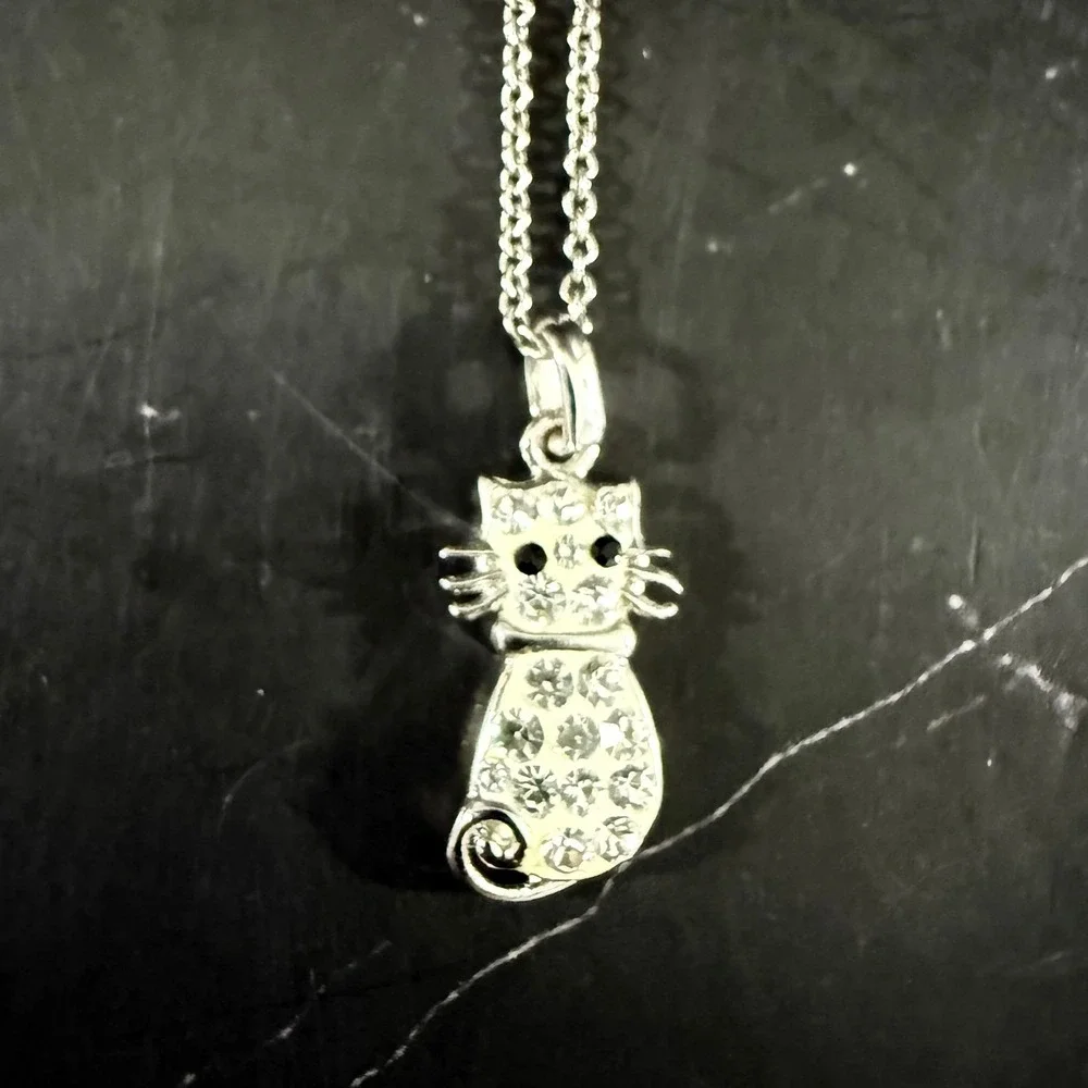 Crystal Mini CAT Pendant on 18in Sterling Silver Chain